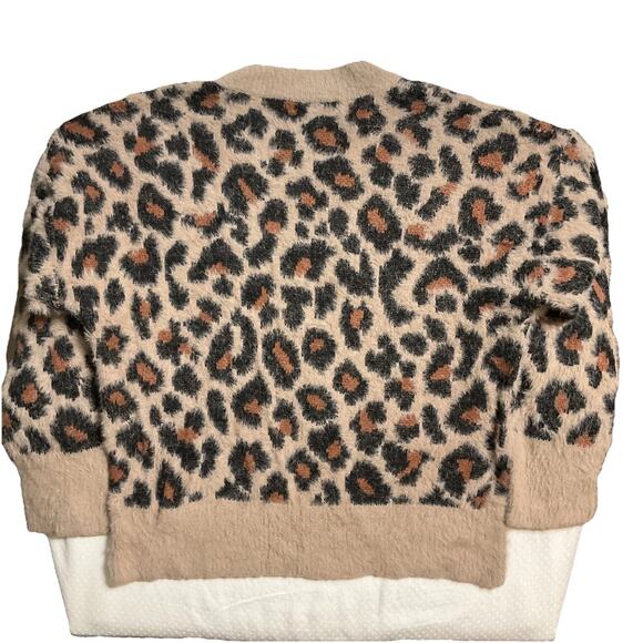 Time And Tru Women Sweatshirt L (12-14) Beige Acrylic Leopard Print Long Sleeve - Picture 8 of 8